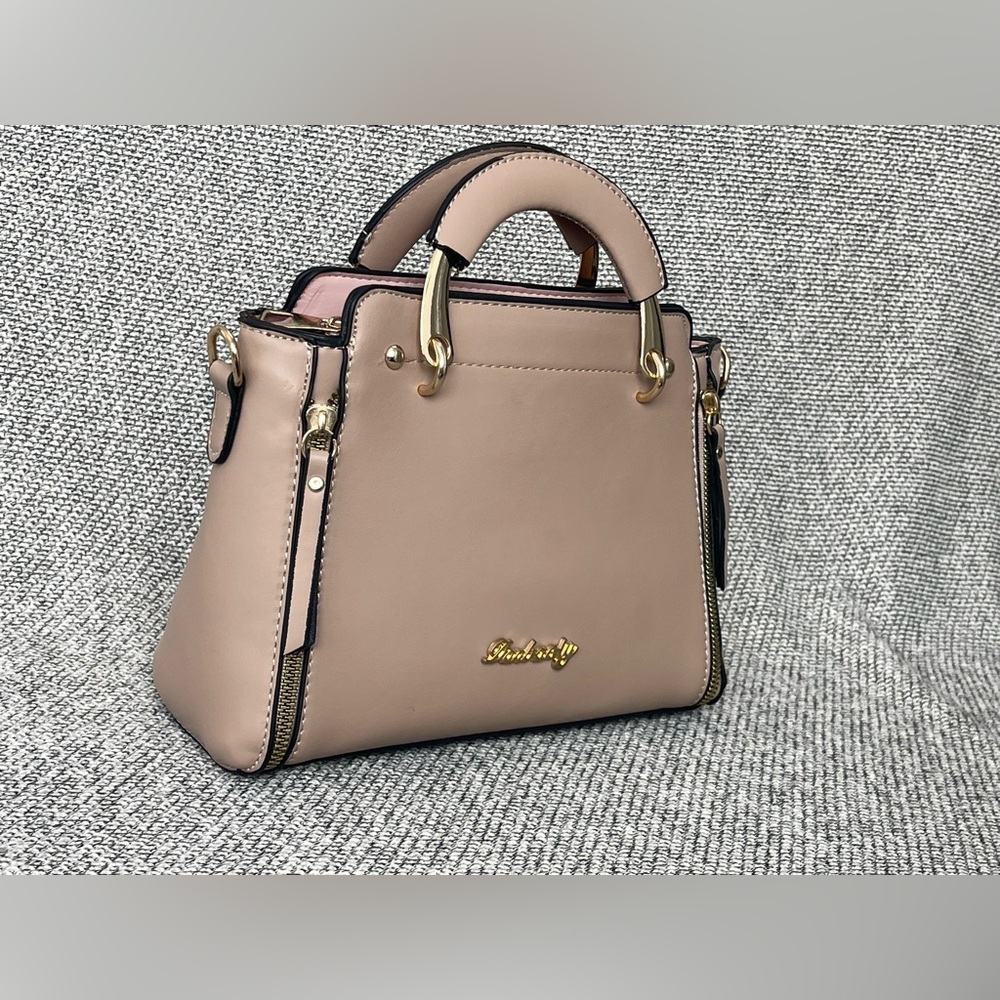 Danbaoly Chic Pink and Gold Satchel with Structured Design